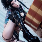 Razor Candi in 'Gothic Slut in Torn Fishnets and Stiletto Heels with Black Toy'