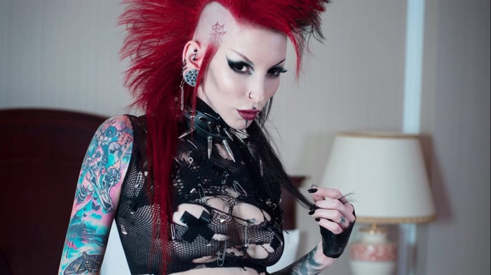 Razor Candi in Tattooed Punk babe with mohawk shows of ...